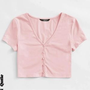 SHEIN Qutie Button Front Crop Top